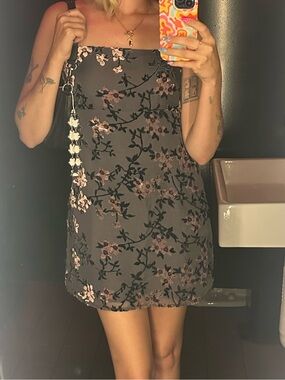 Forever 21 Velvet Floral Slip Mini Dress - Gray, Pink and Black